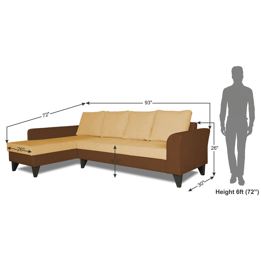 Adorn India Maddox Plain Two Tone L Shape 6 Seater Sofa Set LHS (Brown & Beige) (3 Year Warranty)