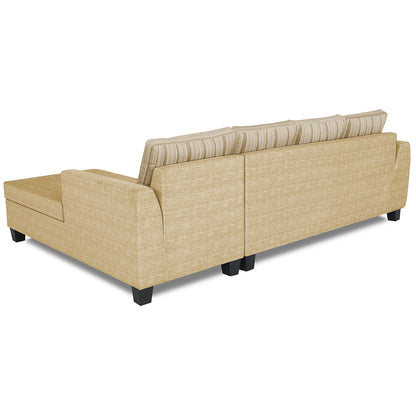 Adorn India Raiden Stripes L Shape 6 Seater Sofa Set with Center Table (Right Hand Side) (Beige) (3 Year Warranty)