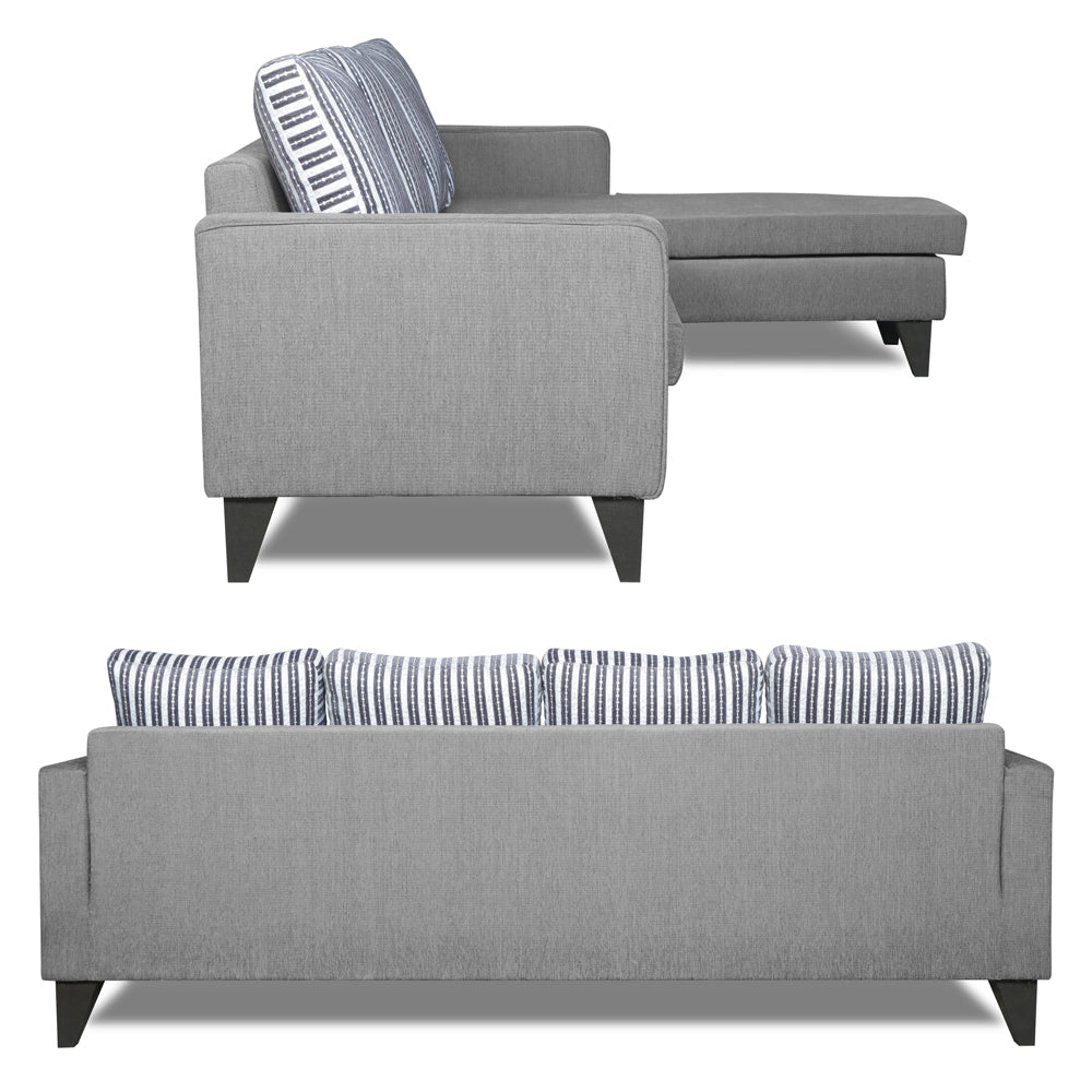 Adorn India Chandler Stripes L Shape 5 Seater Sofa Set RHS (Grey) (3 Year Warranty)
