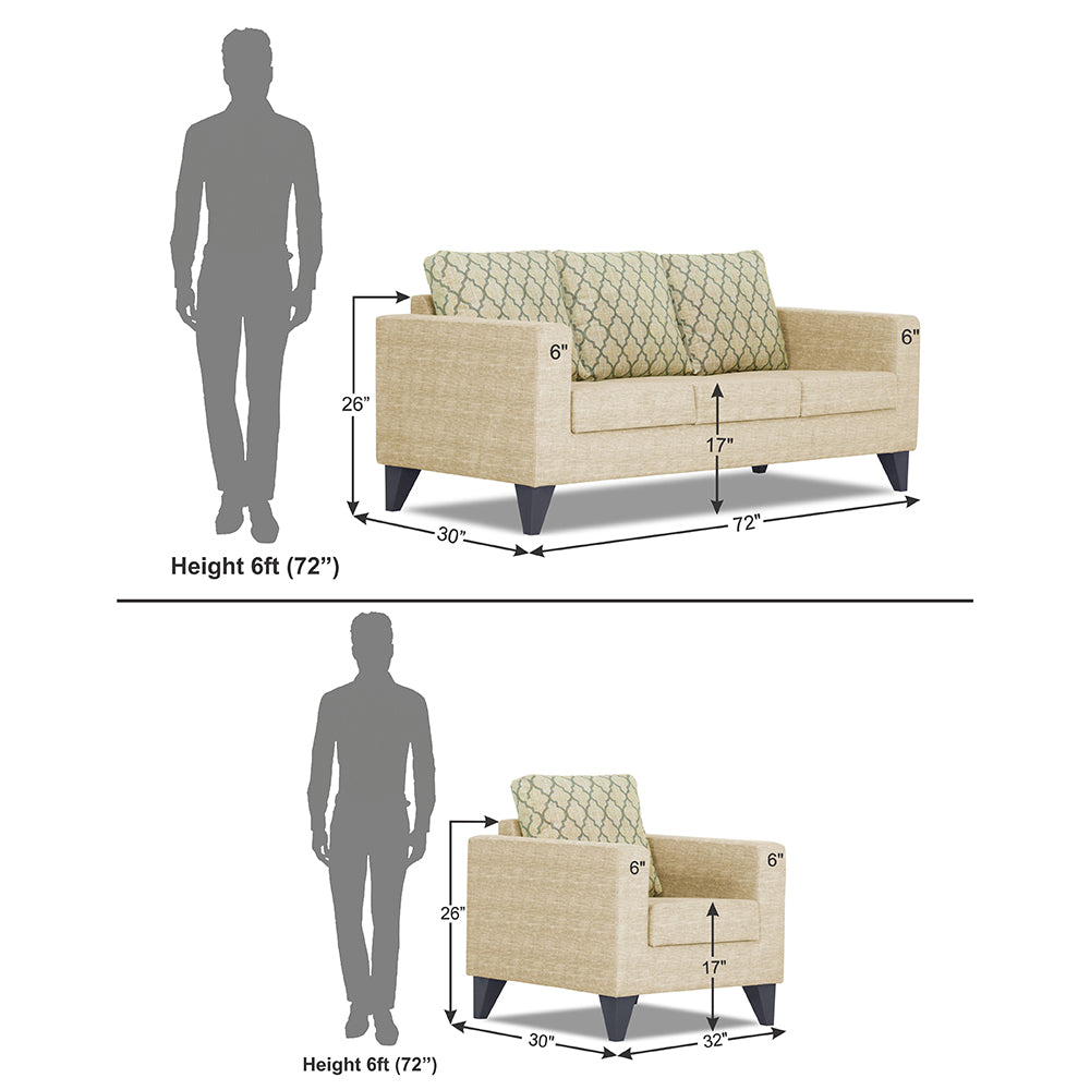 Adorn India Straight line Plus Blossom 3+1+1 5 Seater Sofa Set (Beige) (3 Year Warranty)