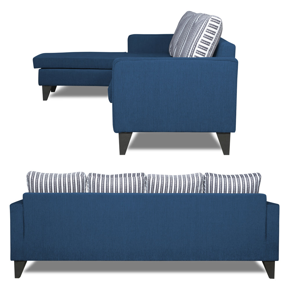 Adorn India Chandler Stripes L Shape 5 Seater Sofa Set LHS (Blue) (3 Year Warranty)