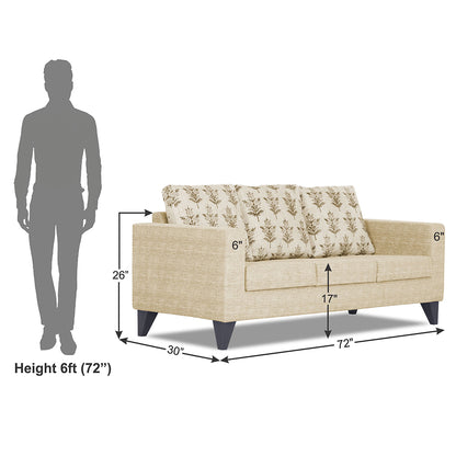 Adorn India Straight line Plus Leaf 3 Seater Sofa (Beige) (3 Year Warranty)