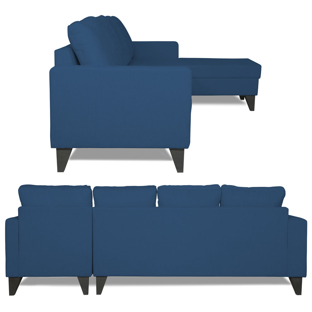 Adorn India Hallton L Shape Decent Sofa Set 7 Seater with Ottoman (Right Side) (Blue) (3 Year Warranty)
