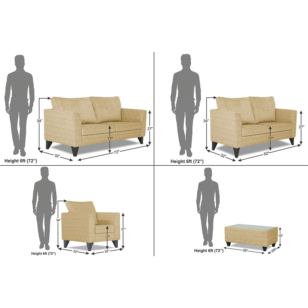 Adorn India Enzo Decent 3+2+1 6 Seater Sofa Set with Centre Table (Beige)