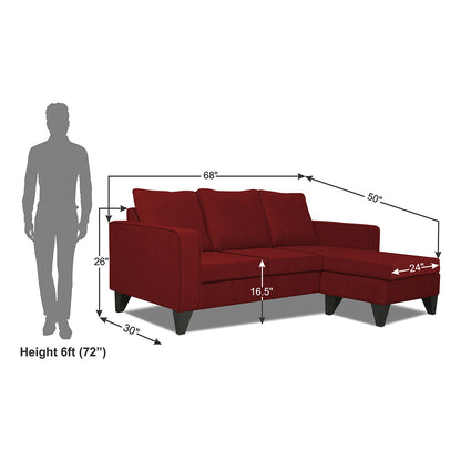 Adorn India Chandler L Shape 4 Seater Sofa Set Plain (Right Hand Side) (Maroon)