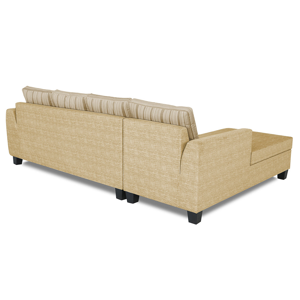 Adorn India Raiden Stripes L Shape 6 Seater Sofa Set with Center Table (Left Hand Side) (Beige) (3 Year Warranty)
