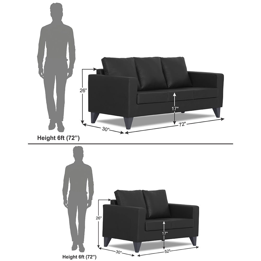 Adorn India Straight line Plus Leatherette 3+2 5 Seater Sofa Set (Black) (3 Year Warranty)