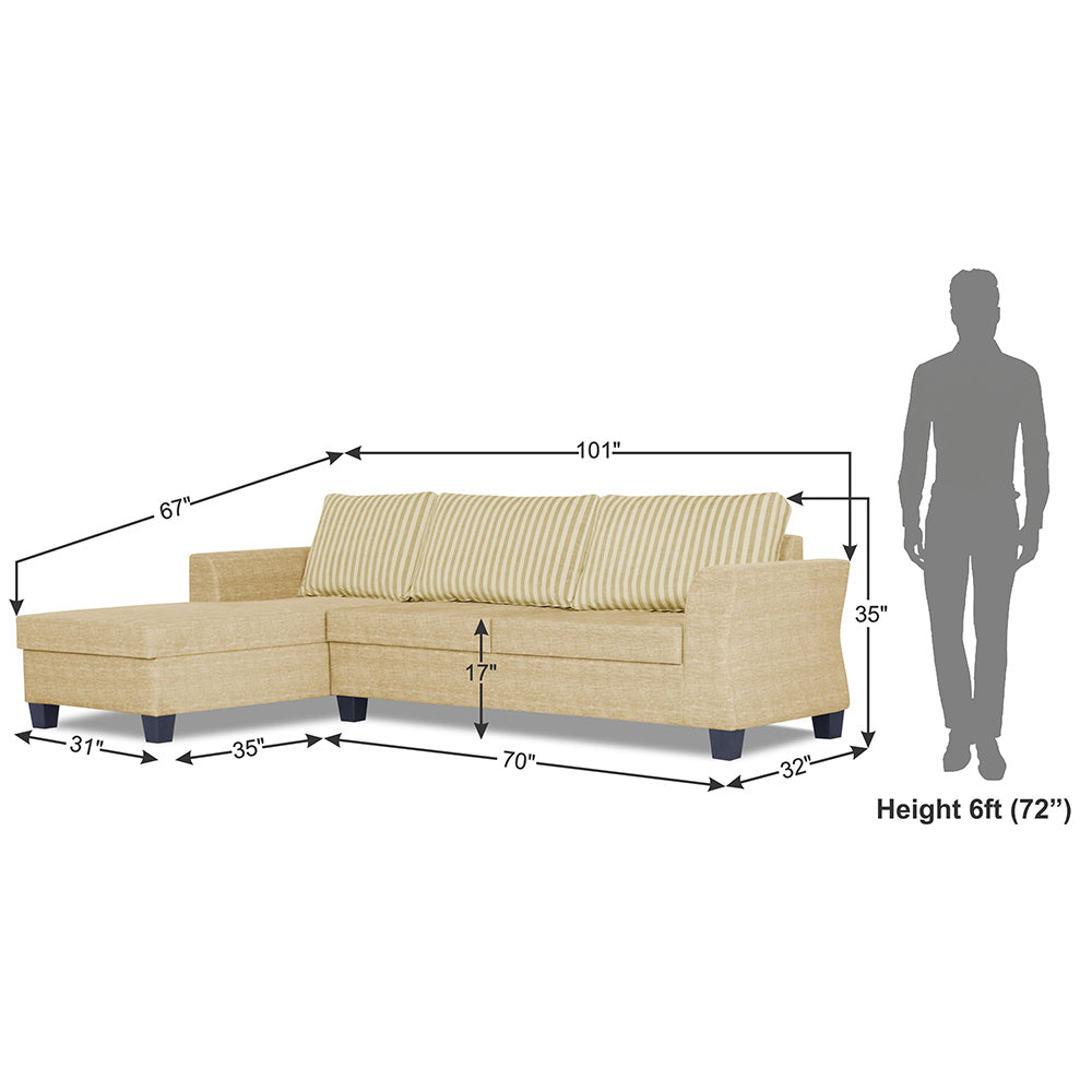 Adorn India Valencia Plus L Shape 6 Seater Sofa Set Stripes (Left Hand Side) (Beige)