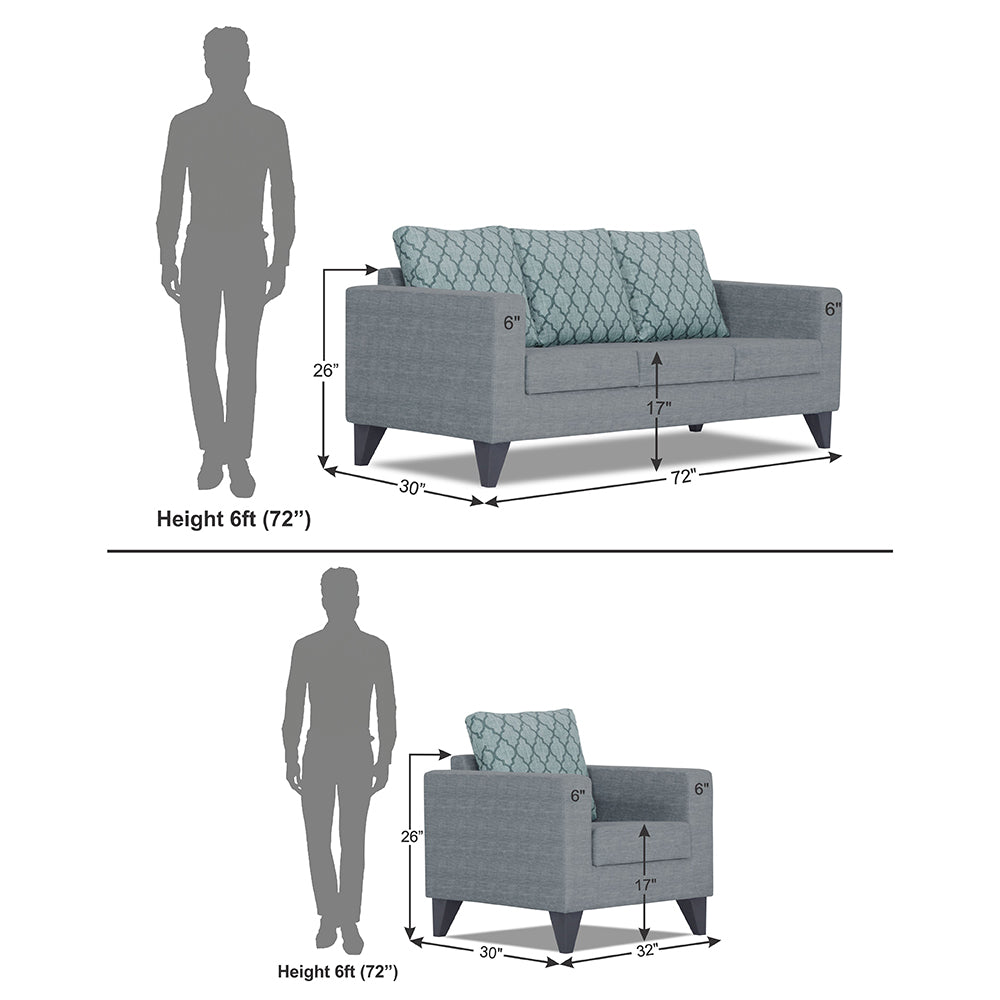 Adorn India Straight line Plus Blossom 3+1+1 5 Seater Sofa Set (Grey) (3 Year Warranty)