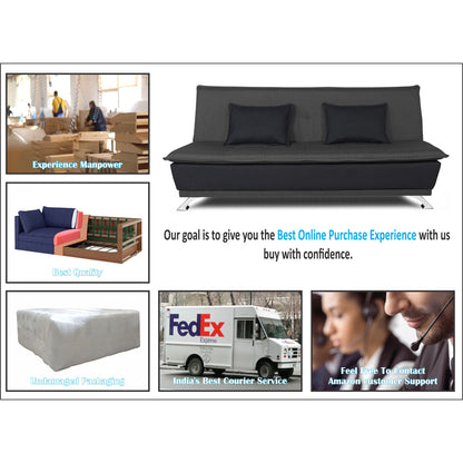 Adorn India Exclusive Two Tone Arden 4 Seater Wood Sofa Cum Bed 4 x 6 (Dark Grey & Black)