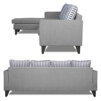 Adorn India Chandler Stripes L Shape 5 Seater Sofa Set LHS (Grey) (3 Year Warranty)