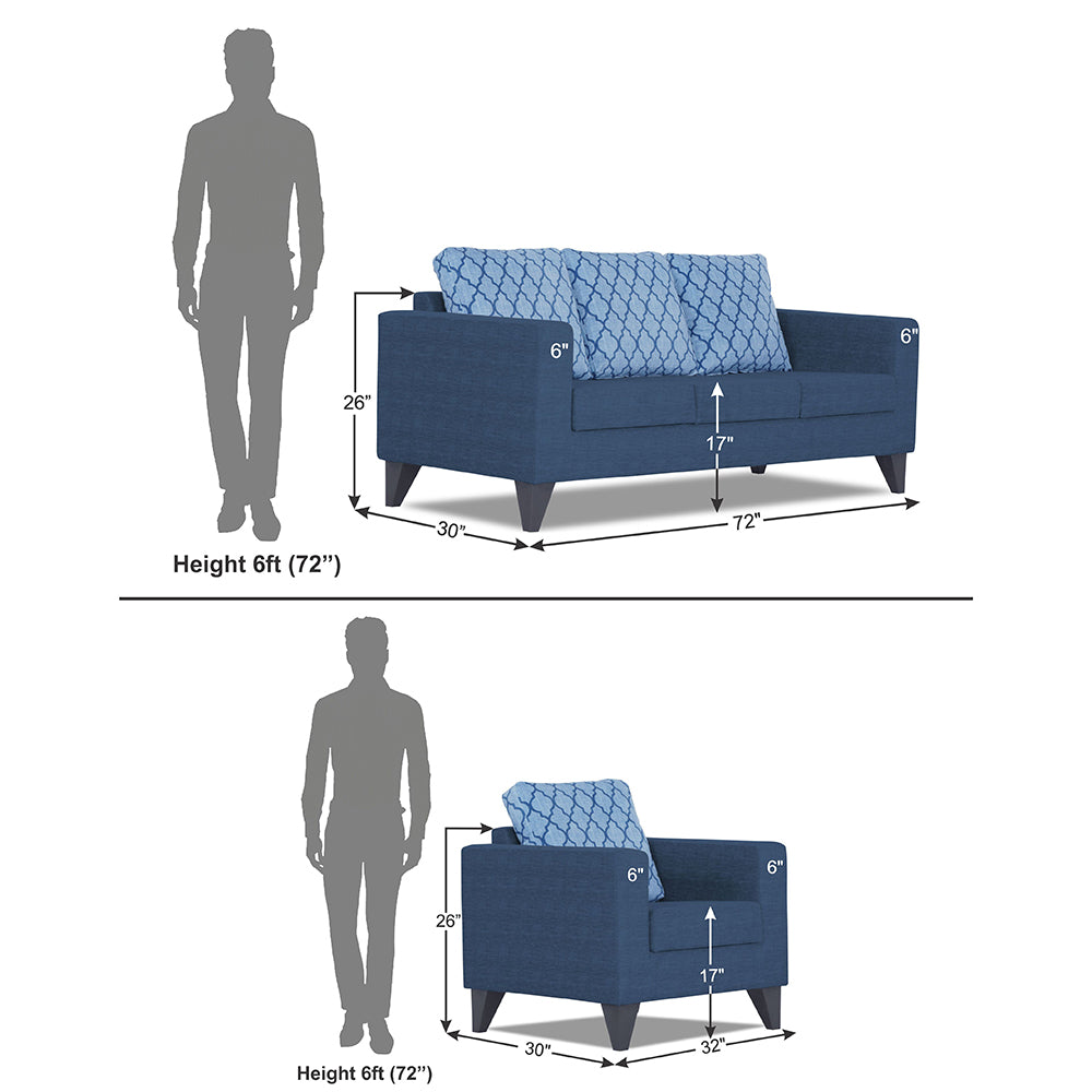 Adorn India Straight line Plus Blossom 3+1+1 5 Seater Sofa Set (Blue) (3 Year Warranty)