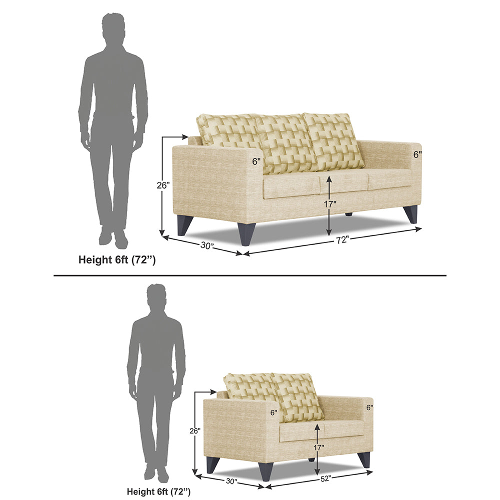 Adorn India Straight line Plus Bricks 3+2 5 Seater Sofa Set (Beige) (3 Year Warranty)