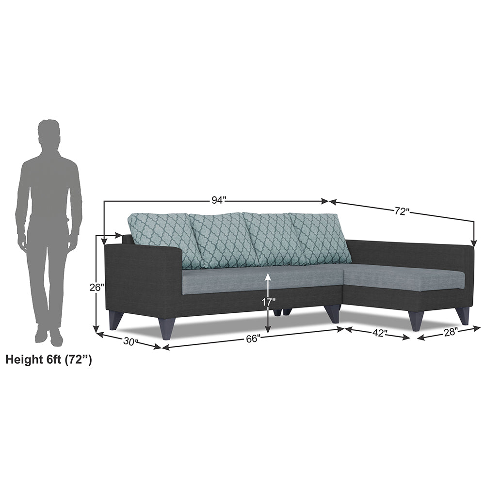 Adorn India Beetle Plus Blossom L Shape 6 Seater Sofa Set (Right Hand Side)(Black & Grey) (3 Year Warranty)