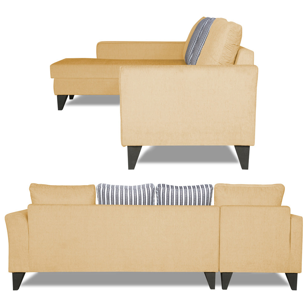 Adorn India Maddox Stripes L Shape 6 Seater Sofa Set LHS (Beige) (3 Year Warranty)