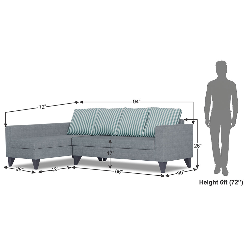Adorn India Beetle Plus Stripes L Shape 6 Seater Sofa Set (Left Hand Side) (Grey) (3 Year Warranty)