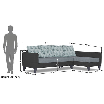 Adorn India Beetle Plus Leaf L Shape 6 Seater Sofa Set (Right Hand Side)(Black & Grey) (3 Year Warranty)