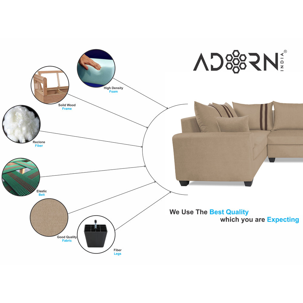 Adorn India Winston L Shape 6 Seater Sofa Set (Left Side) (Beige)