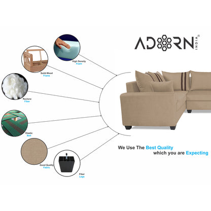 Adorn India Winston L Shape 6 Seater Sofa Set (Left Side) (Beige)
