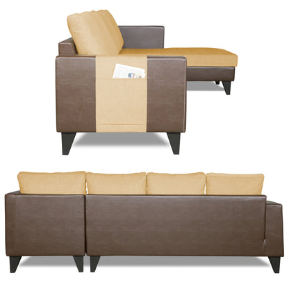 Adorn India Ashley L Shape 6 Seater Sofa Set Leatherette Fabric Plain (Right Hand Side) (Brown & Beige) (3 Year Warranty)