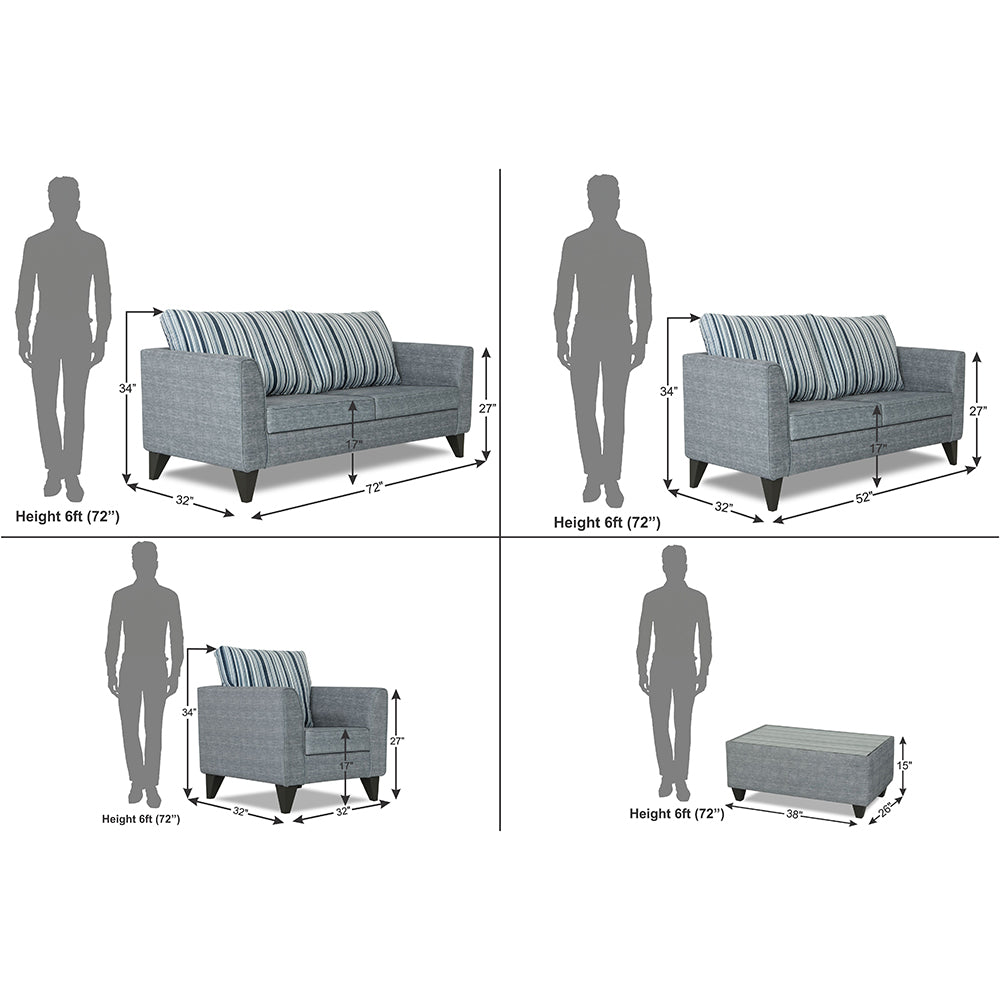 Adorn India Lawson Stripes 3+2+1 6 Seater Sofa Set with Centre Table (Grey)