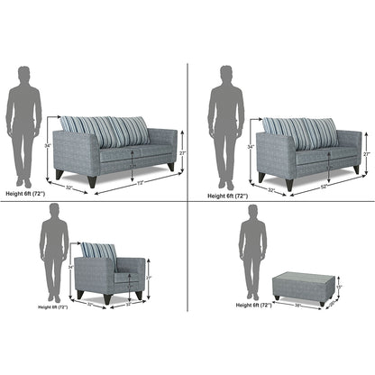 Adorn India Lawson Stripes 3+2+1 6 Seater Sofa Set with Centre Table (Grey)
