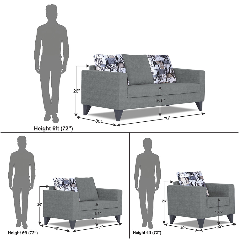 Adorn India Hallton Digitel Print Cushion 3+2+1 6 Seater Sofa Set (Grey) (3 Year Warranty)