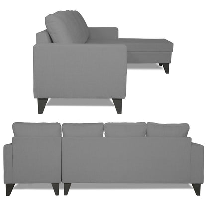 Adorn India Hallton L Shape Decent Sofa Set 7 Seater with Ottoman (Right Side) (Grey) (3 Year Warranty)