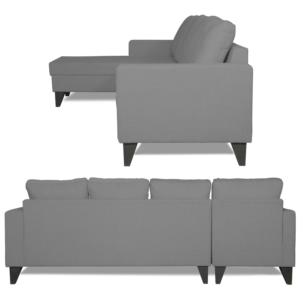 Adorn India Hallton L Shape Decent Sofa Set 7 Seater with Ottoman (Left Side) (Grey) (3 Year Warranty)
