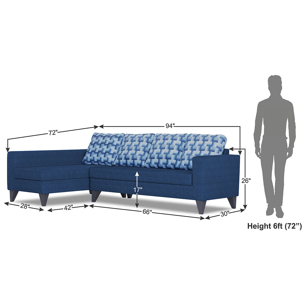 Adorn India Beetle Plus Bricks L Shape 6 Seater Sofa Set (Left Hand Side) (Blue) (3 Year Warranty)