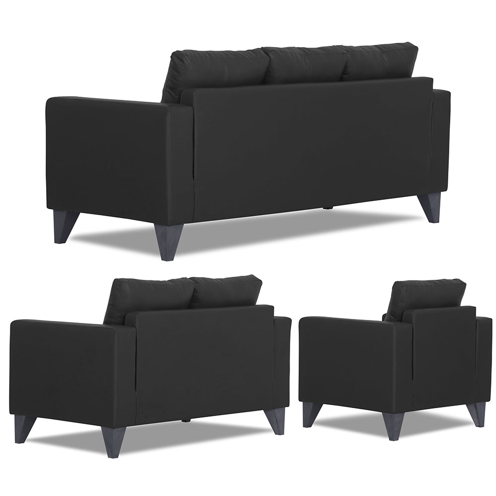 Adorn India Straight line Plus Leatherette 3+2+1 6 Seater Sofa Set (Black) (3 Year Warranty)