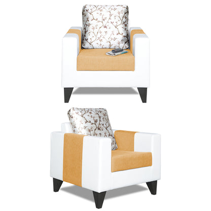 Adorn India Ashley Digitel Print Leatherette Fabric 3-1-1 Five Seater Sofa Set (Beige & White) (3 Year Warranty)