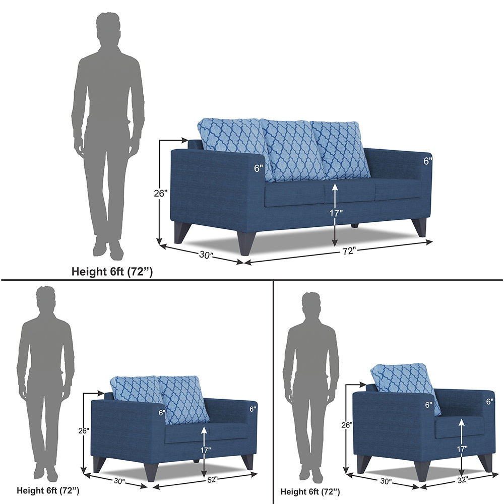 Adorn India Straight line Plus Blossom 3+2+1 6 Seater Sofa Set (Blue) (3 Year Warranty)