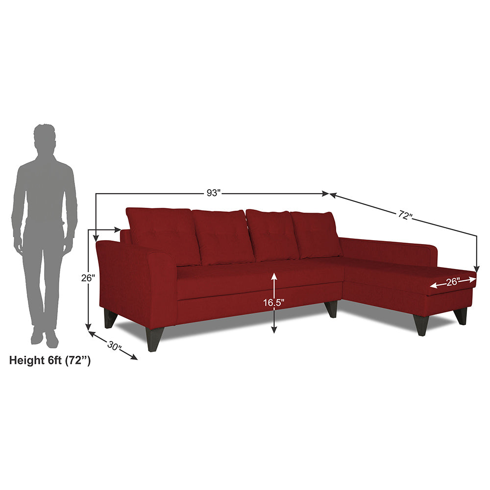 Adorn India Maddox Tufted L Shape 6 Seater Sofa Set RHS (Maroon) (3 Year Warranty)