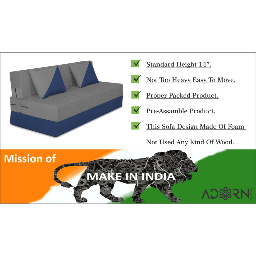 Adorn India Foam Easy Desmond 4 Seater Sofa Cum Bed 6 X 6 (Blue & Grey) (1 Year Warranty)