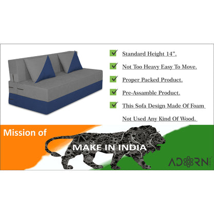 Adorn India Foam Easy Desmond 4 Seater Sofa Cum Bed 6 X 6 (Blue & Grey) (1 Year Warranty)