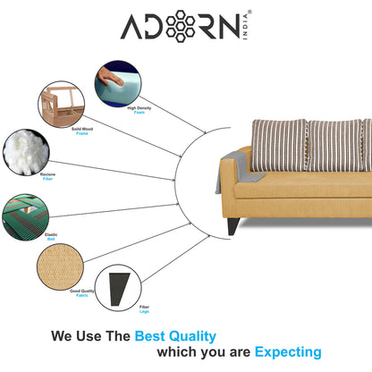 Adorn India Chandler Stripes L Shape 5 Seater Sofa Set RHS (Beige) (3 Year Warranty)