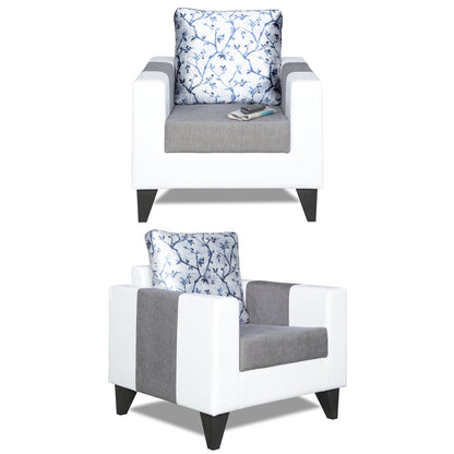 Adorn India Ashley Digitel Print Leatherette Fabric 3-1-1 Five Seater Sofa Set (Grey & White) (3 Year Warranty)