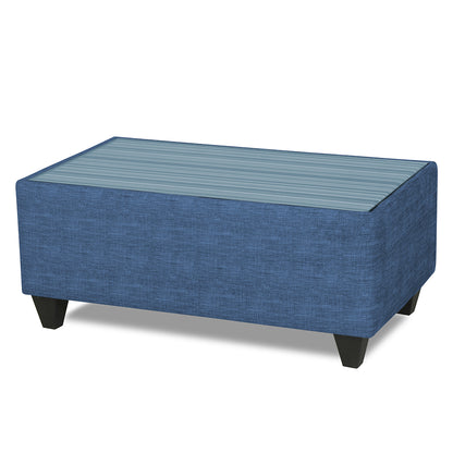 Adorn India Lawson Stripes 3+2 5 Seater Sofa Set with Centre Table (Blue)