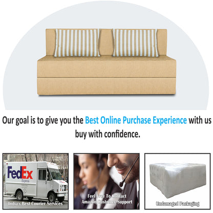 Adorn India Easy Alyn Plus Stripes 3 Seater Foam Sofa Cum Bed (5X6) (Beige) (1 Year Warranty)