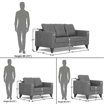 Adorn India Straight line Plus Premium Leatherette Suede 3+2+1 6 Seater Sofa Set (Grey) (3 Year Warranty)