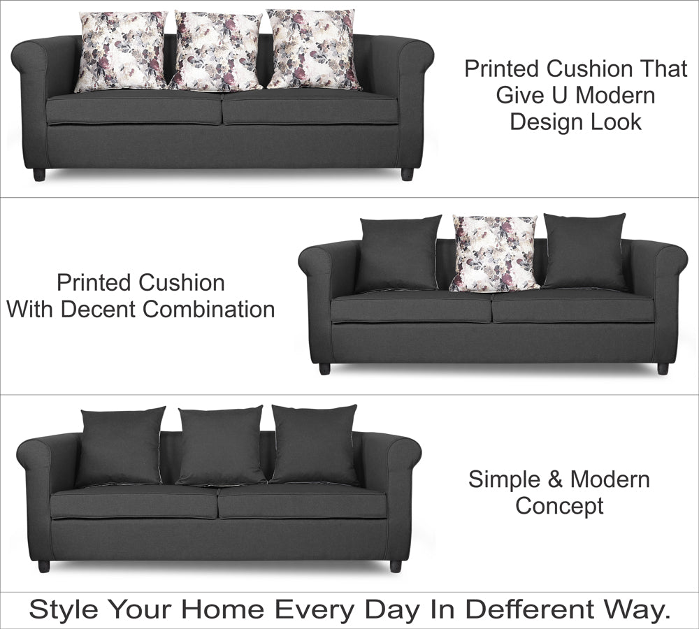 Adorn India Magnum 3 Seater Sofa (Dark Grey), Wood, Foam