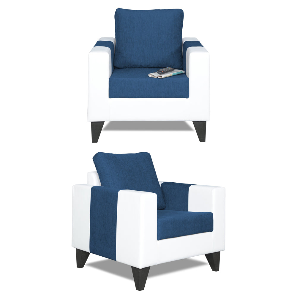 Adorn India Ashley Plain Leatherette Fabric 3-1-1 Five Seater Sofa Set (Blue & White) (3 Year Warranty)