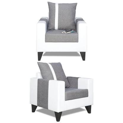 Adorn India Ashley Stripes Leatherette Fabric 3-2-1 Six Seater Sofa Set (Grey & White) (3 Year Warranty)