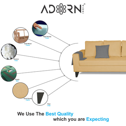 Adorn India Hallton L Shape Decent Sofa Set 7 Seater with Ottoman (Right Side) (Beige) (3 Year Warranty)