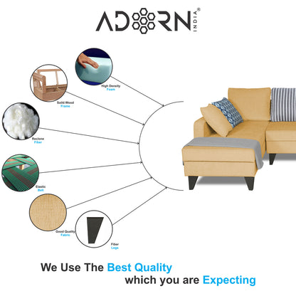 Adorn India Maddox Stripes L Shape 6 Seater Sofa Set LHS (Beige) (3 Year Warranty)