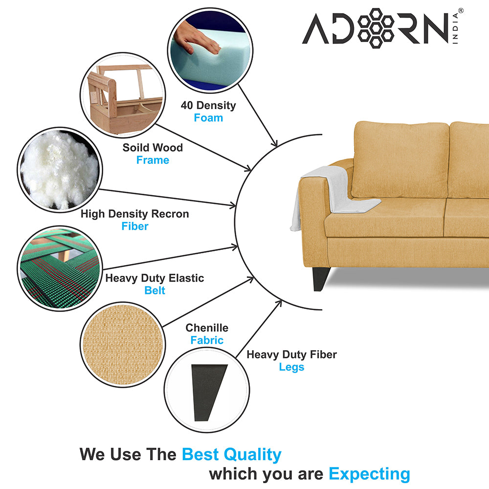 Adorn India Chandler Plain L Shape 4 Seater Sofa Set (Beige) (3 Year Warranty)