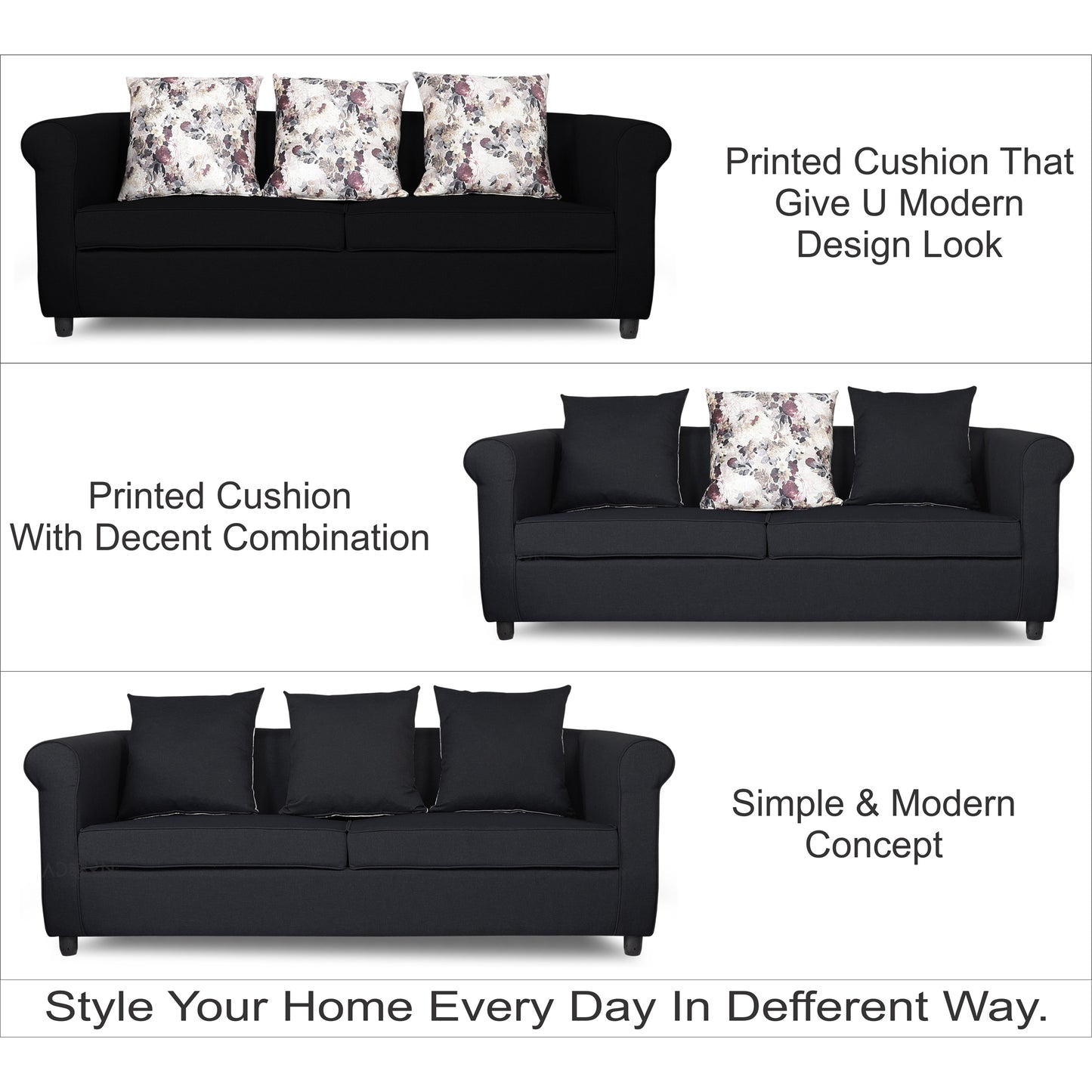 Adorn India Magnum 3-1-1 Sofa Set (Black)