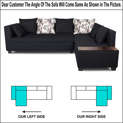 Adorn India Mclain L Shape 6 Seater Sofa (Black)