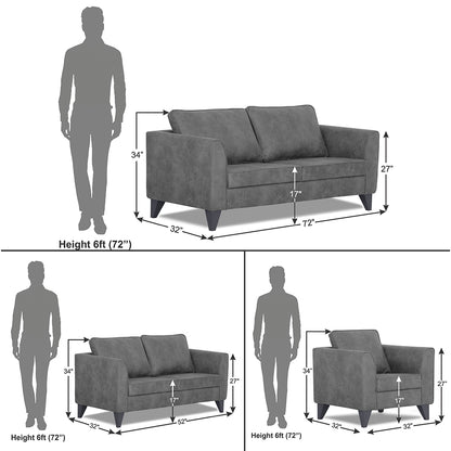 Adorn India Enzo Decent Premium Leatherette Suede 3+2+1 6 Seater Sofa Set (Grey)